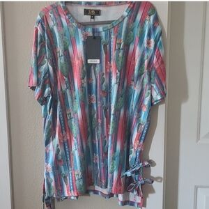 L&B Multicolor Cactus Stripe V-Neck Tunic with Side Ties